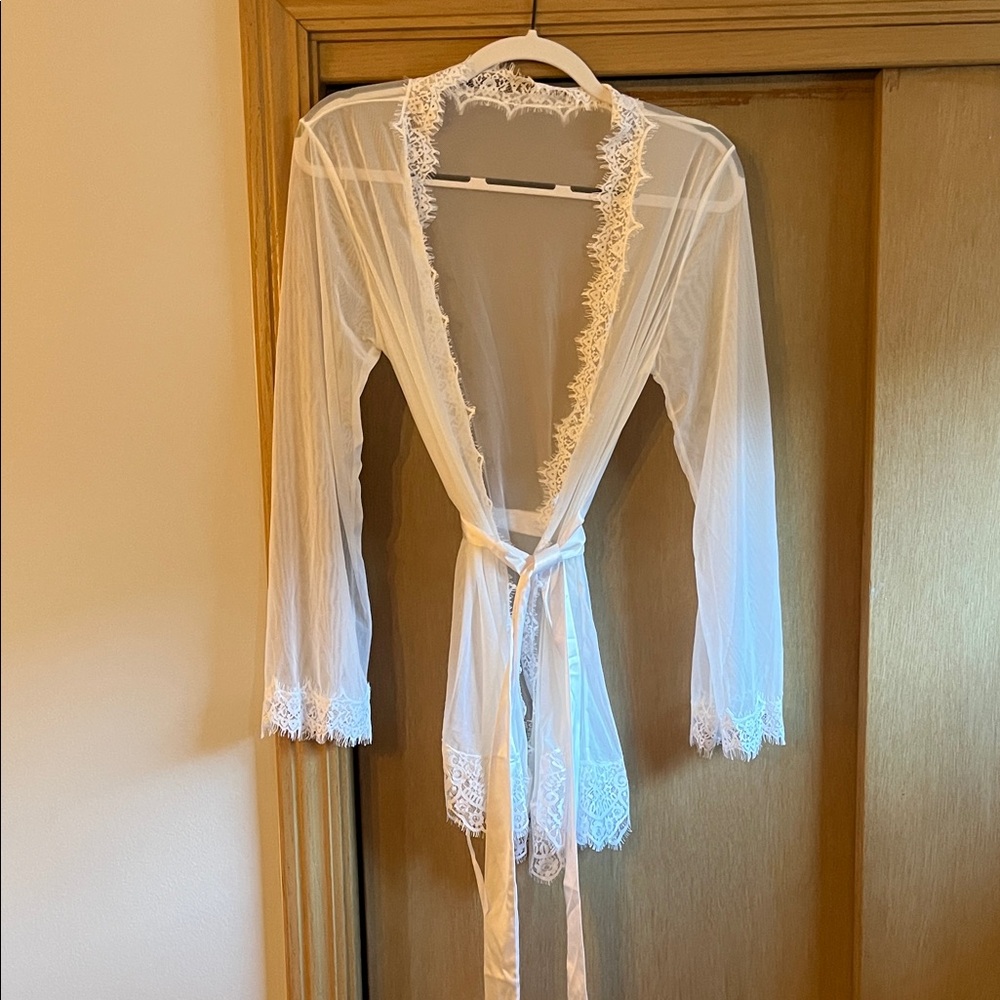 Elegant Sheer White Lace Robe